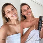 Face before and after using Three Warriors Self Tan Mousse