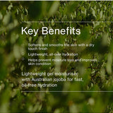 Key benefits panel for The Jojoba Company Australian Jojoba Aqua Gel