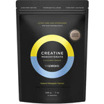 A black pouch of Tropeaka Creatine Monohydrate Pineapple 200g offers 52 servings of ultra-pure, micronized creatine with natural pineapple flavour to support muscle strength. The packaging features yellow and blue accents.