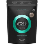 A black resealable pouch of Tropeaka Marine Collagen Peptides 150g, natural and unflavoured, for daily skin support, features teal and silver accents and is recommended by nutritionists.
