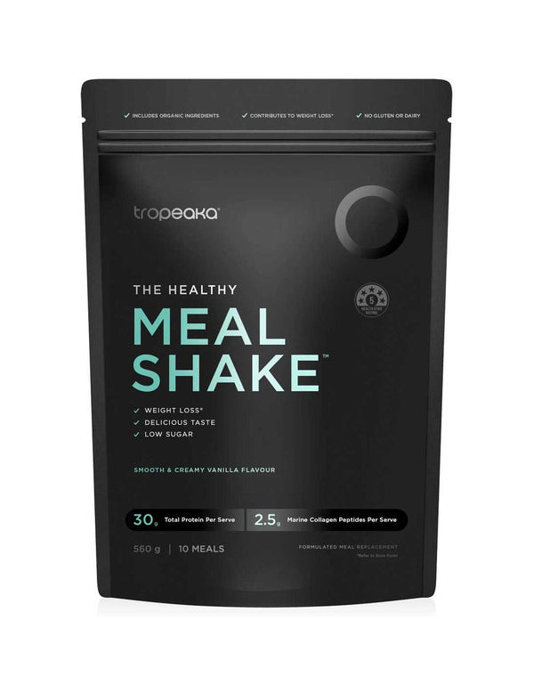 Tropeaka The Healthy Meal Shake Smooth and Creamy Vanilla 560g pouch on a white background