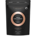Black resealable Tropeaka Skin Collagen+ pouch with a peach-coloured ring around the product name and white lettering.