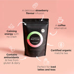 Key benefits panel for Tropeaka Strawberry Matcha Powder