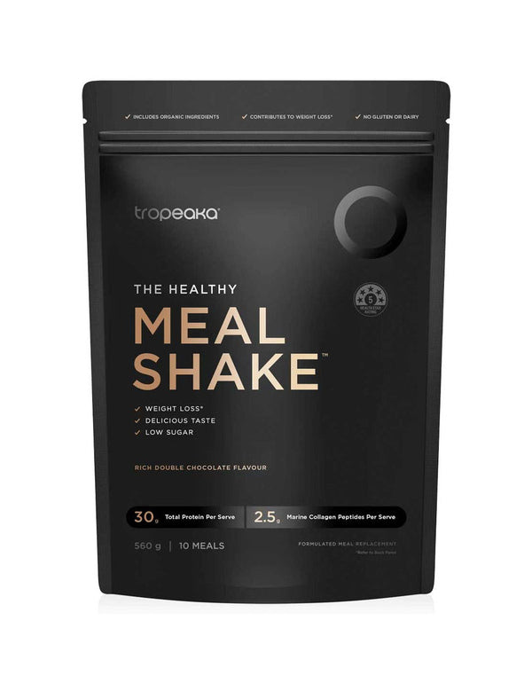 Tropeaka The Healthy Meal Shake Rich Double Choc 560g pouch on a white background