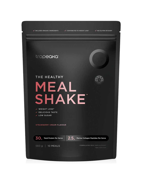 Tropeaka The Healthy Meal Shake Strawberry Cream 560g pouch on a white background