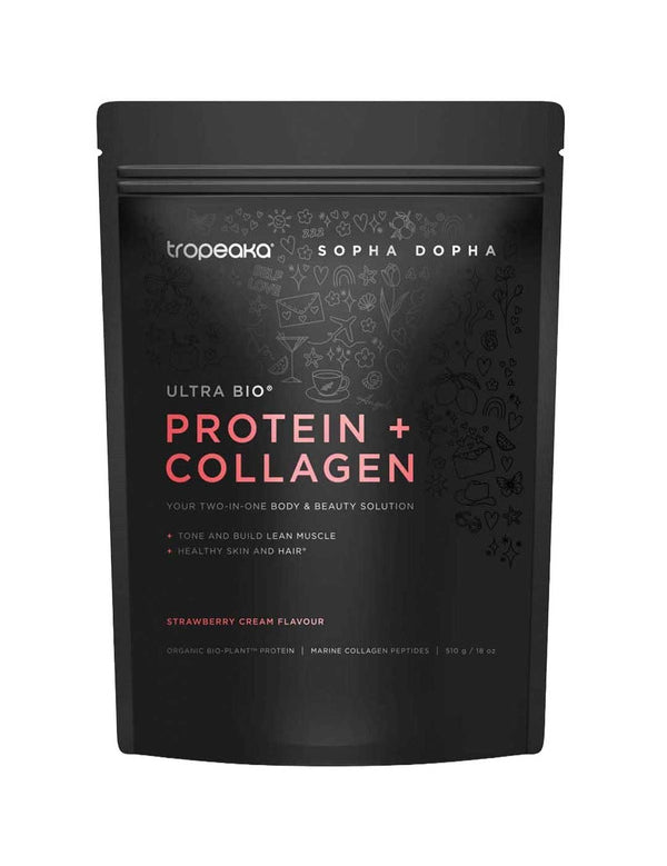 Tropeaka Ultra Bio Protein + Collagen Strawberry Cream 510g, natural supplement