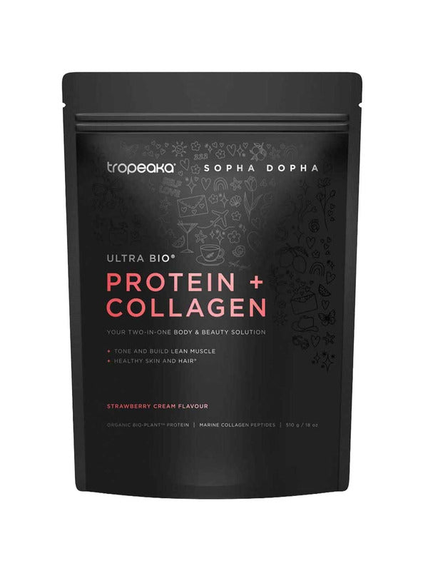 Tropeaka Ultra Bio Protein + Collagen Strawberry Cream 510g, natural supplement