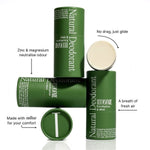 Tuttofare Natural Deodorant tubes with feature callouts for odour control and smooth glide