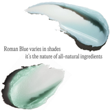 Texture swatches showing the natural shade variation of Tuttofare Roman Blue Tallow Balm