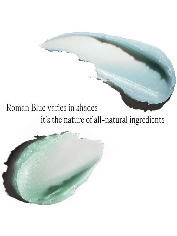 Texture swatches showing the natural shade variation of Tuttofare Roman Blue Tallow Balm