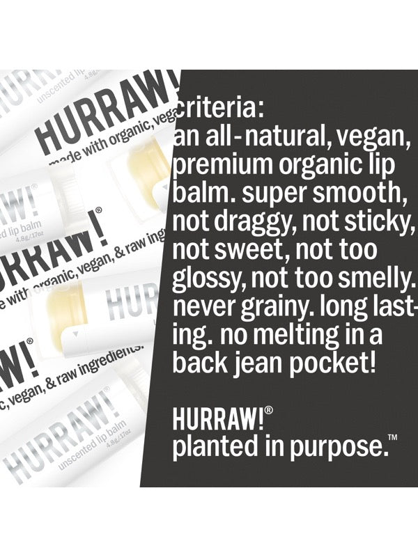 Product standards and certifications for Hurraw! Unscented Lip Balm 4.8g