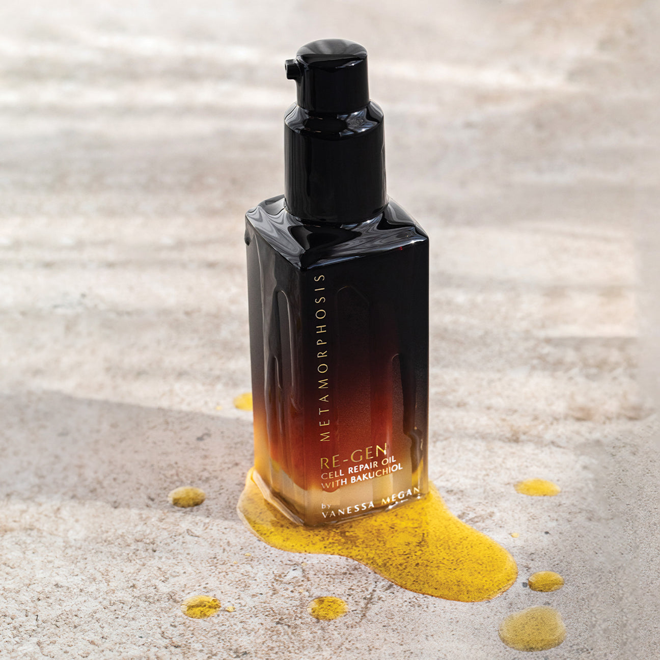 Metamorphosis Re-Gen oil styled with golden texture