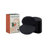 UnderWunder Perspiration Protectors Womens - Black — black pads with the matching women’s box, on white.