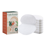 UnderWunder Perspiration Protectors Womens - White — white pads with the matching women’s box, on white.