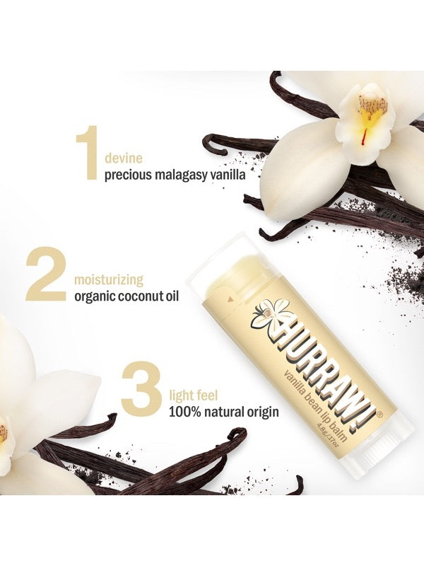 Ingredients and product information for Hurraw! Organic Lip Balm - Vanilla Bean 4.8g
