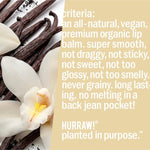 Product standards and certifications for Hurraw! Organic Lip Balm - Vanilla Bean 4.8g