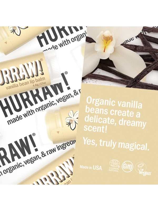 Product and flavour details for Hurraw! Organic Lip Balm - Vanilla Bean 4.8g