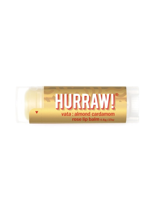 Overhead view of Hurraw! Vata Lip Balm Almond Cardamom & Rose 4.8g