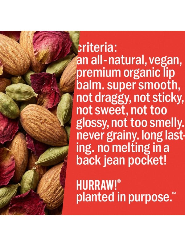 Product standards and certifications for Hurraw! Vata Lip Balm Almond Cardamom & Rose 4.8g