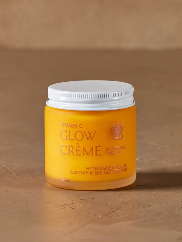 Vitamin C Glow Creme jar in warm natural light – Thrive Tallow Vitamin C Glow Creme 100ml