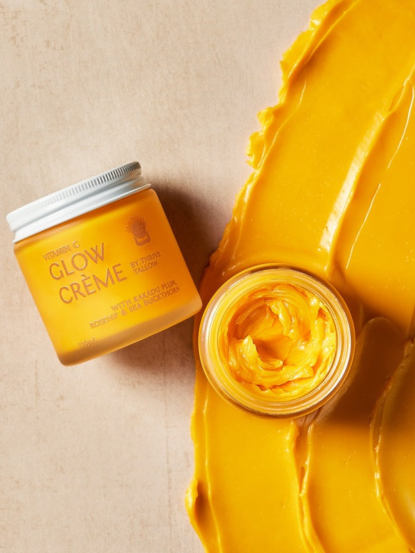 Vitamin C Glow Creme styled with bright cream texture – Thrive Tallow Vitamin C Glow Creme 100ml