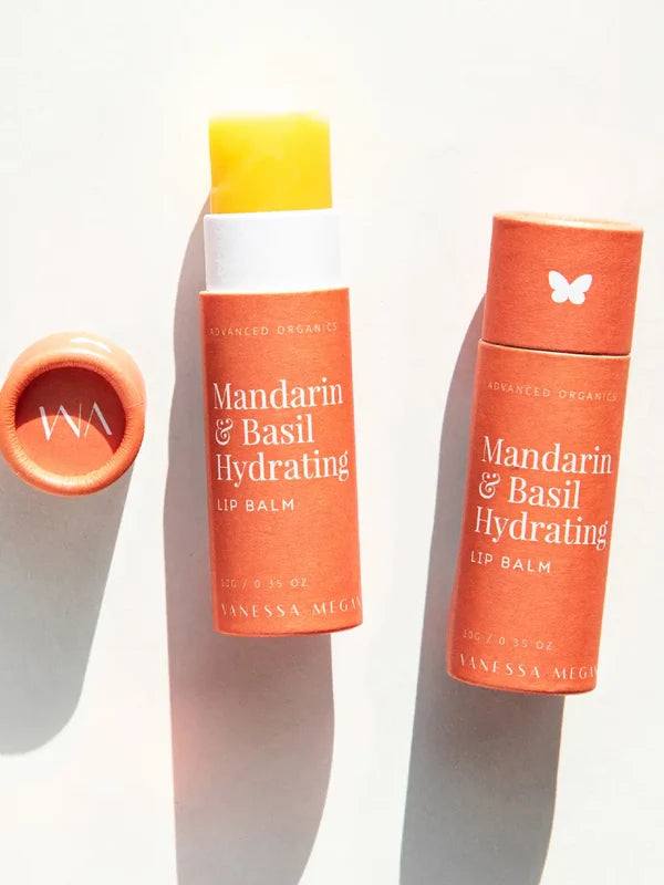 Open jar of Vanessa Megan Mandarin and Basil Hydrating Lip Balm