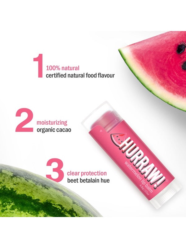 Ingredients and product information for Hurraw! Organic Lip Balm - Watermelon 4.8g