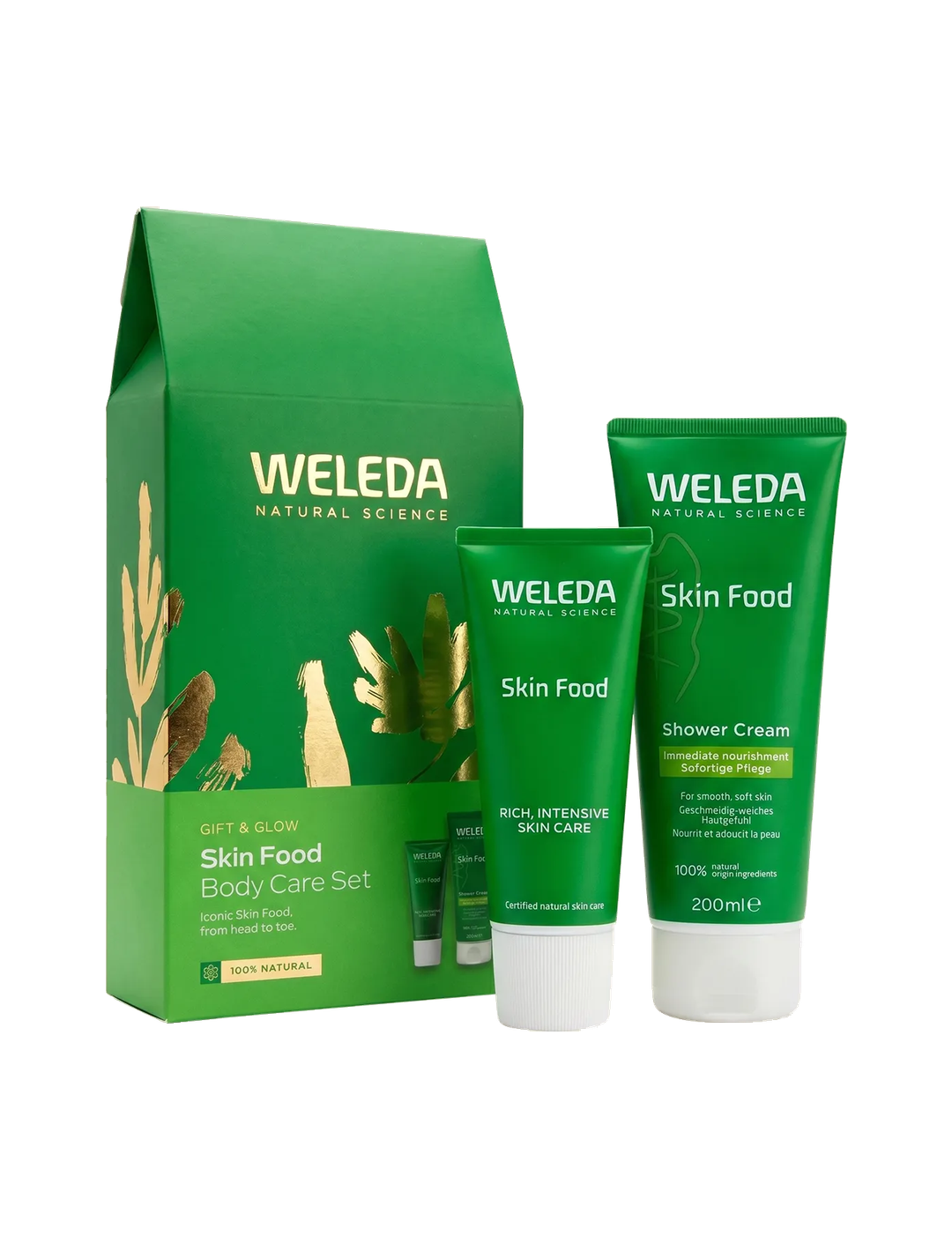 Weleda Gift & Glow Skin Food Body Care Set 2pk gift box with both products on white