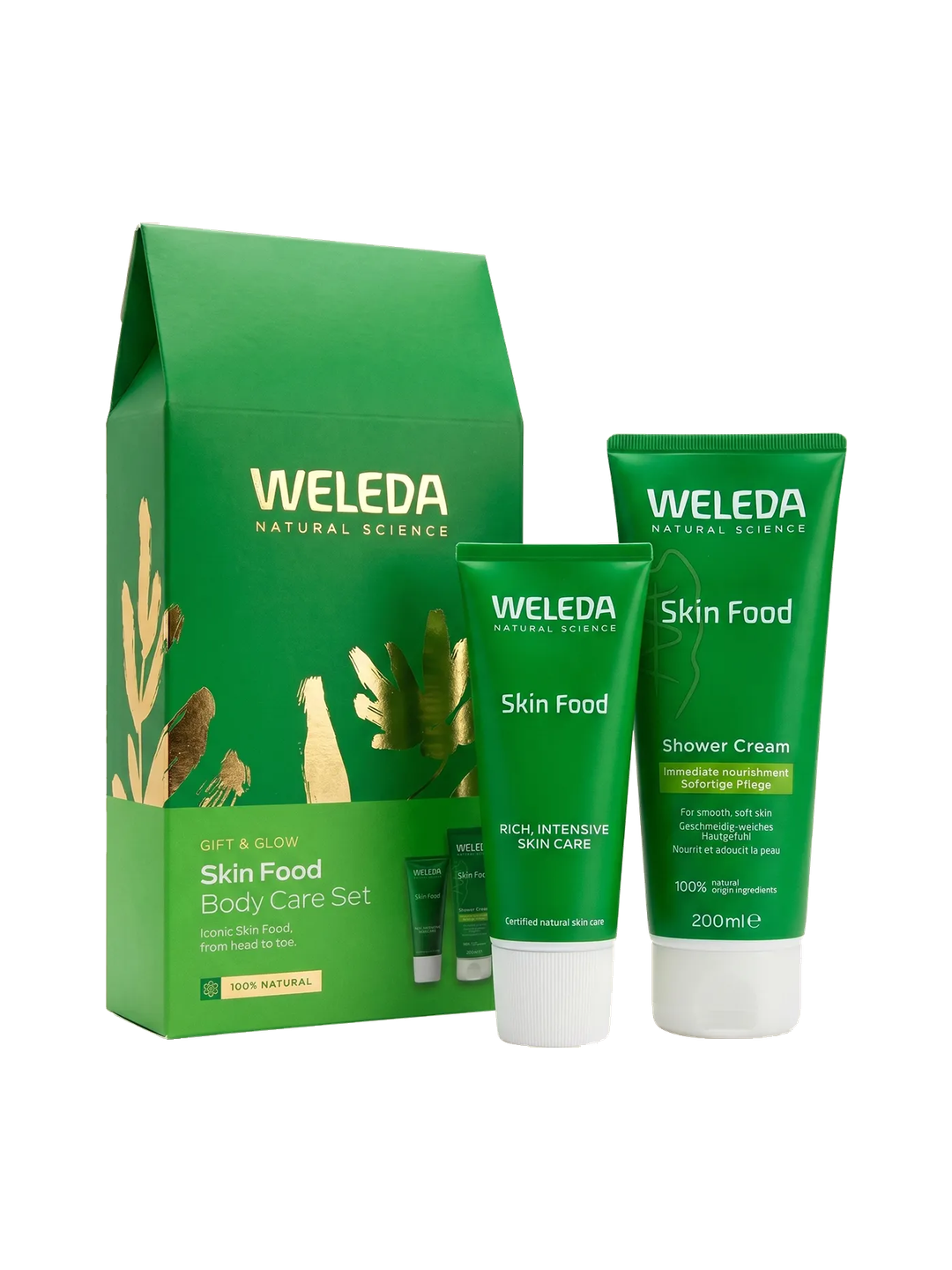Weleda Gift & Glow Skin Food Body Care Set 2pk gift box with both products on white
