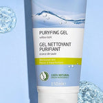 Weleda Purifying Gel Cleanser tube displayed against a pale blue background with clear water-like bubbles.