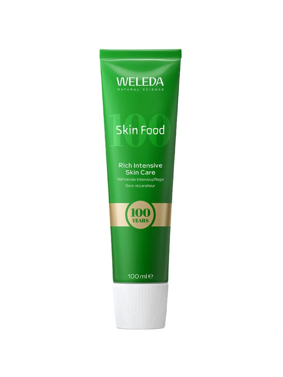 Weleda Skin Food 100 Years Limited Edition 100ml front image matched exactly to the supplied bottles and tubes PSD