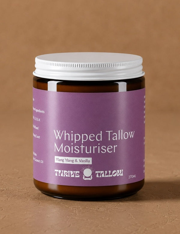 Ylang Ylang and Vanilla Whipped Tallow Moisturiser large jar – Thrive Tallow Whipped Tallow Moisturiser Ylang Ylang & Vanilla 70ml