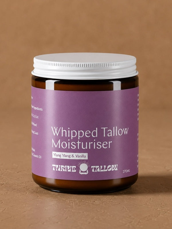 Ylang Ylang and Vanilla Whipped Tallow Moisturiser large jar – Thrive Tallow Whipped Tallow Moisturiser Ylang Ylang & Vanilla 70ml