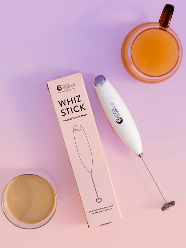 Nutra Naturals Whiz Stick frothing a latte