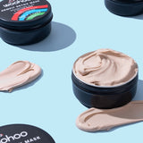 WooHoo Armpit Detox Mask tins styled with swatches of the creamy clay texture