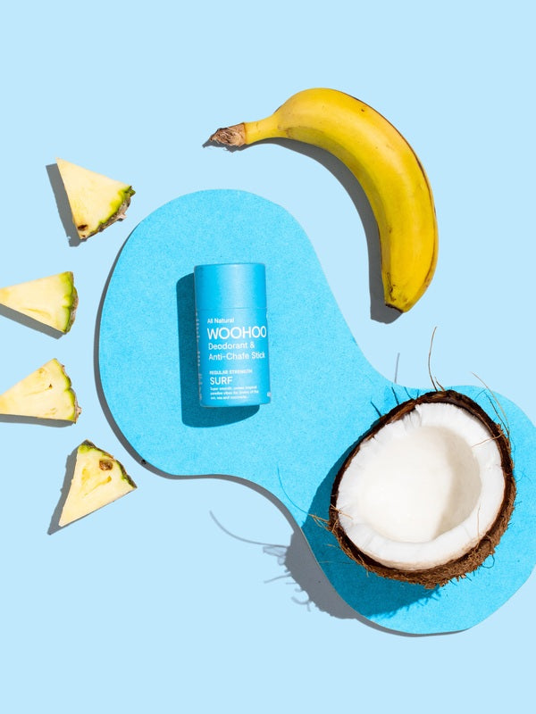 WooHoo Surf deodorant stick styled with coconut, pineapple and banana