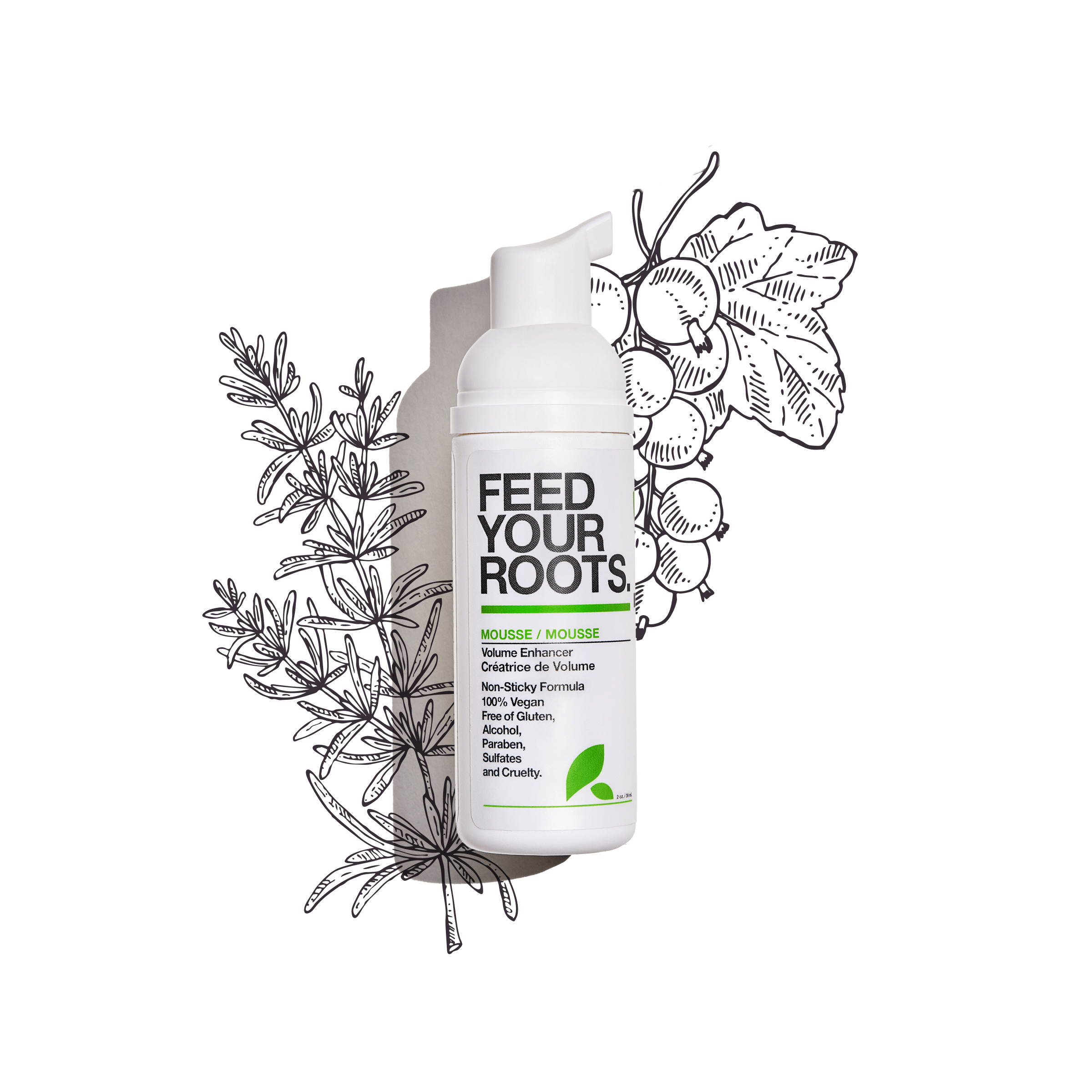 Yarok Feed Your Roots Mousse styled with rosemary and blackcurrant botanicals