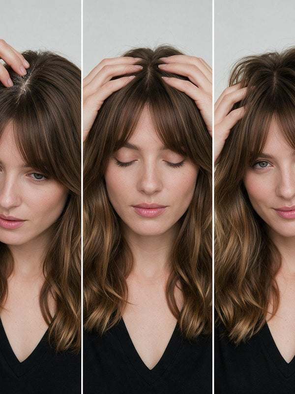 Three hair styling results with Yarok Feed Your Style Dry Shampoo