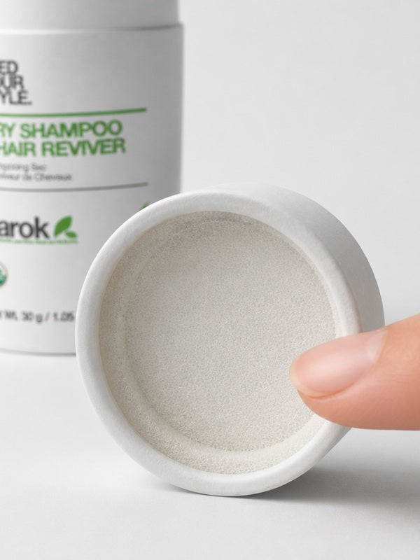 Close-up of Yarok Feed Your Style Dry Shampoo powder texture