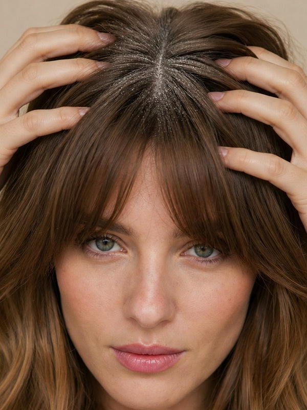 Woman massaging Yarok Feed Your Style Dry Shampoo into her scalp