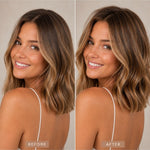 Before and after hair volume using Yarok Feed Your Style Dry Shampoo