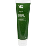 A 140ml green tube of YES OB Plant Oil Based Lubricant stands upright on a white background. The label notes it's certified organic, hormone- and glycerine-free.