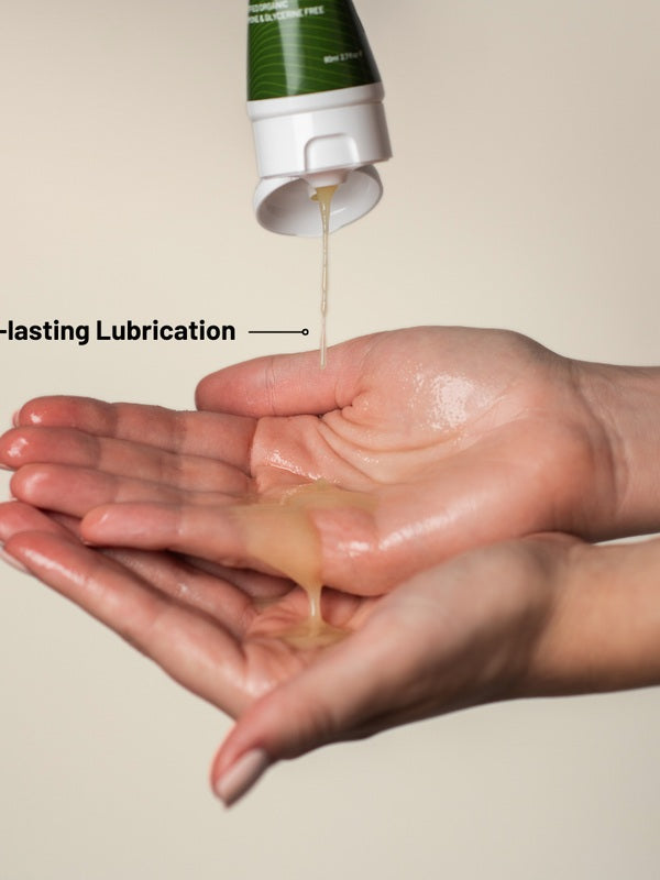 YES OB Plant Oil-Based Lubricant being dispensed into a hand
