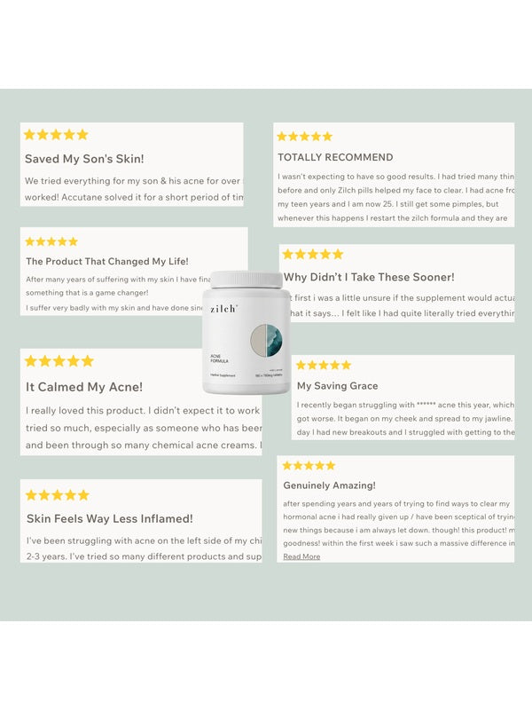 Verified customer review highlights for Zilch Acne Formula – Zilch Acne Formula 180 Tablets